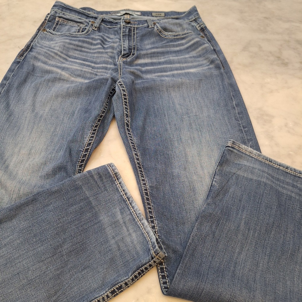 BKE Tyler Straight Leg Jeans‎ Mens 33R Medium Wash Contrast Stitch Denim Casual - Picture 2 of 11